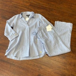 Nordstrom Ellen Tracy Linen Set Chambray Blue New